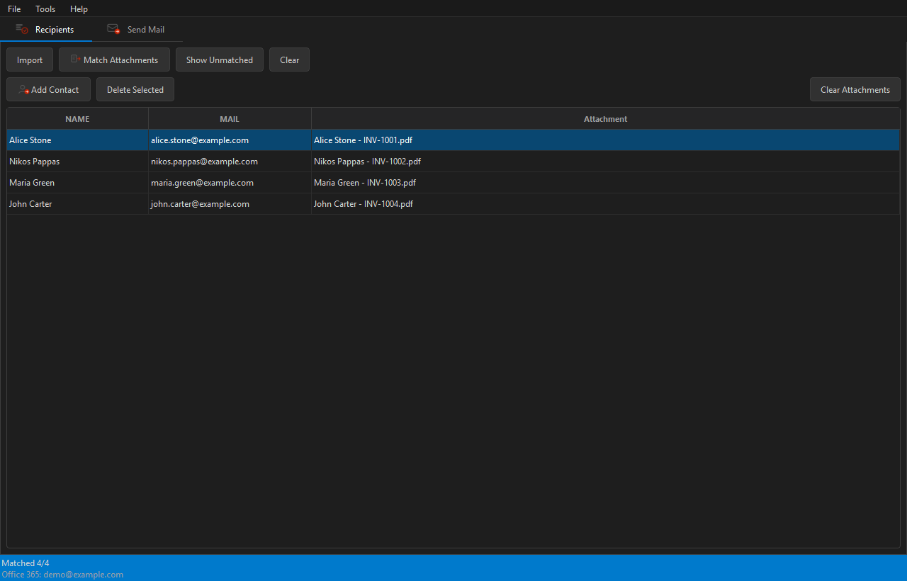 FlashAttach attachment matching screen